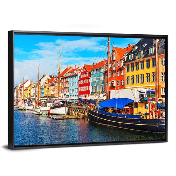 View Of Nyhavn Pier With Buildings And Ships Canvas Wall Art-3 Horizontal-Gallery Wrap-25" x 16"-Tiaracle