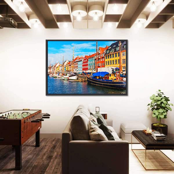 View Of Nyhavn Pier With Buildings And Ships Canvas Wall Art-3 Horizontal-Gallery Wrap-25" x 16"-Tiaracle