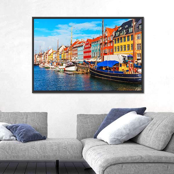 View Of Nyhavn Pier With Buildings And Ships Canvas Wall Art-3 Horizontal-Gallery Wrap-25" x 16"-Tiaracle
