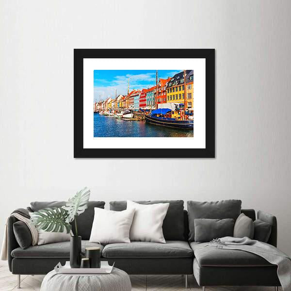 View Of Nyhavn Pier With Buildings And Ships Canvas Wall Art-3 Horizontal-Gallery Wrap-25" x 16"-Tiaracle