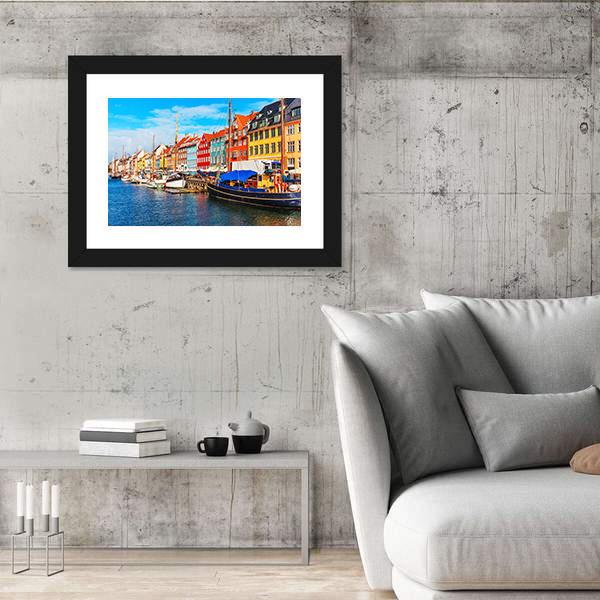 View Of Nyhavn Pier With Buildings And Ships Canvas Wall Art-3 Horizontal-Gallery Wrap-25" x 16"-Tiaracle