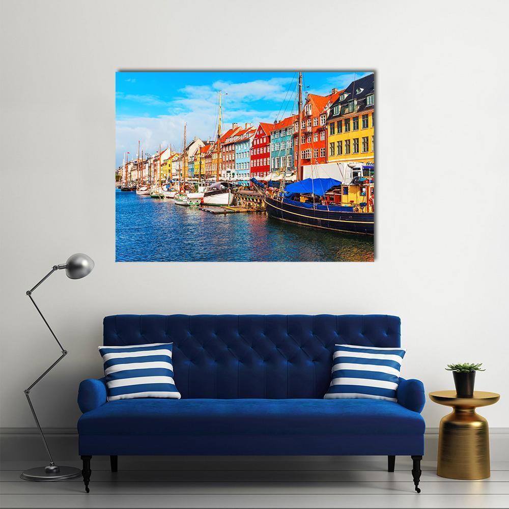 View Of Nyhavn Pier With Buildings And Ships Canvas Wall Art-1 Piece-Gallery Wrap-48" x 32"-Tiaracle