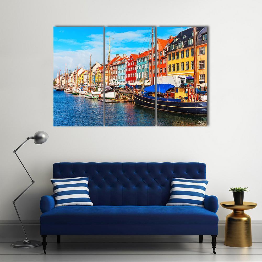 View Of Nyhavn Pier With Buildings And Ships Canvas Wall Art-3 Horizontal-Gallery Wrap-37" x 24"-Tiaracle