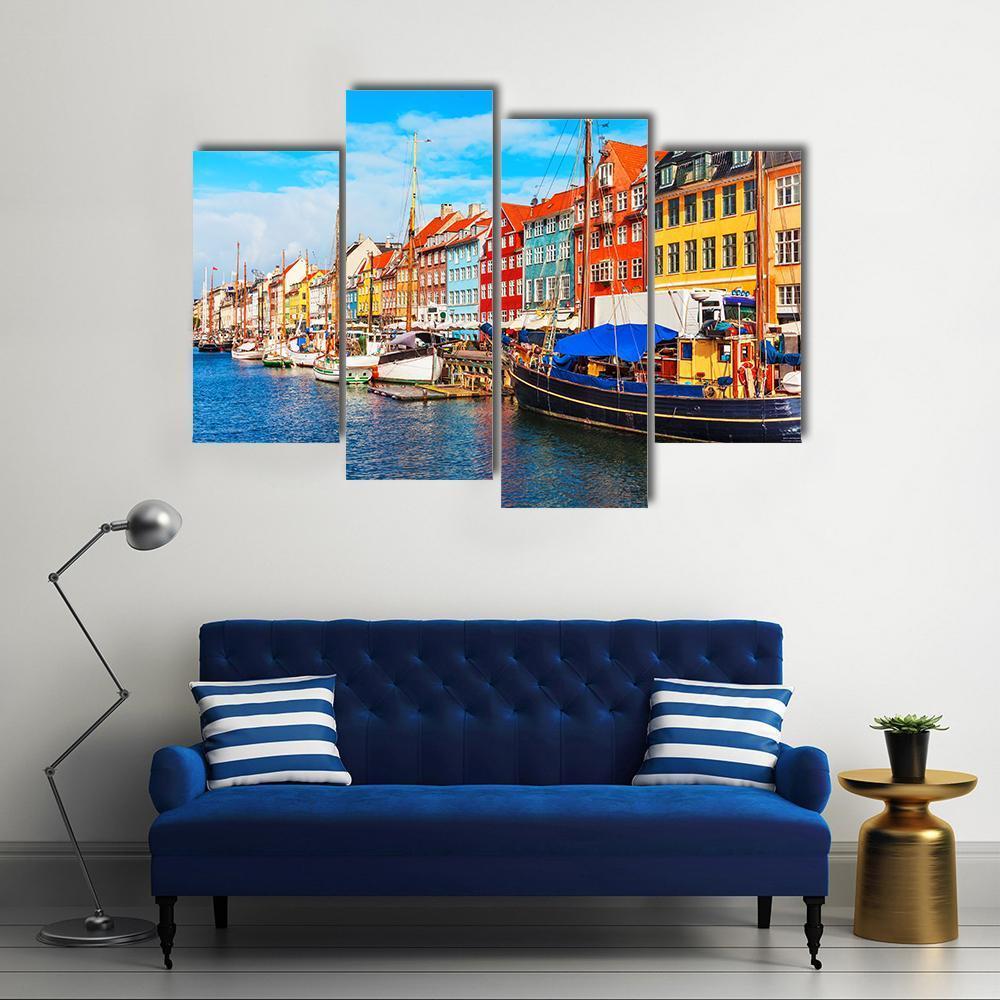 View Of Nyhavn Pier With Buildings And Ships Canvas Wall Art-4 Pop-Gallery Wrap-50" x 32"-Tiaracle