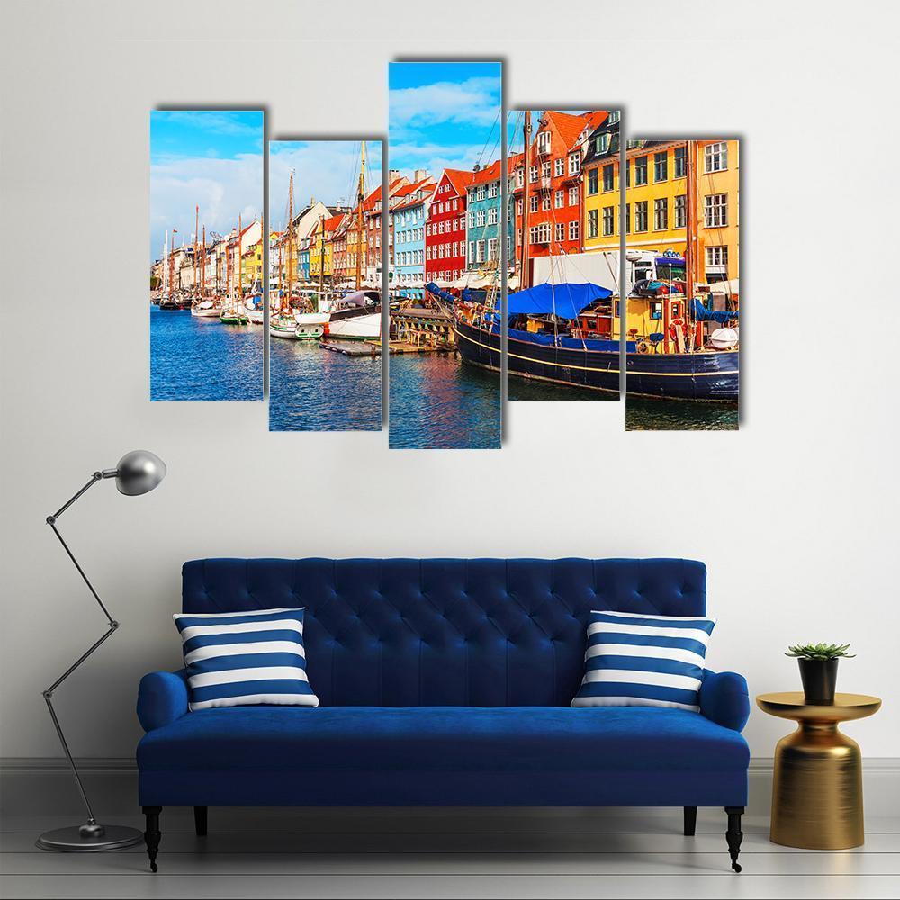 View Of Nyhavn Pier With Buildings And Ships Canvas Wall Art-5 Pop-Gallery Wrap-47" x 32"-Tiaracle