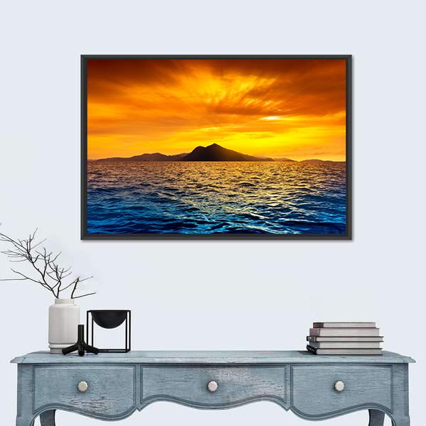 View Of Ocean Waves At Sunset Canvas Wall Art-1 Piece-Floating Frame-24" x 16"-Tiaracle