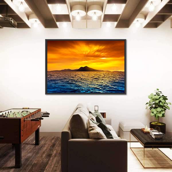 View Of Ocean Waves At Sunset Canvas Wall Art-3 Horizontal-Gallery Wrap-25" x 16"-Tiaracle