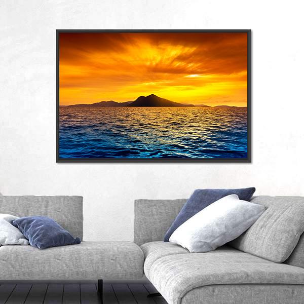 View Of Ocean Waves At Sunset Canvas Wall Art-3 Horizontal-Gallery Wrap-25" x 16"-Tiaracle
