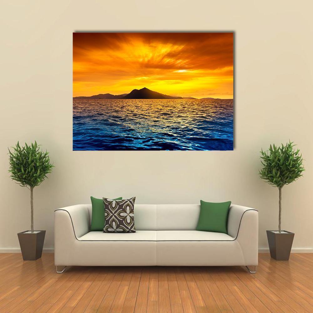 View Of Ocean Waves At Sunset Canvas Wall Art-1 Piece-Gallery Wrap-48" x 32"-Tiaracle