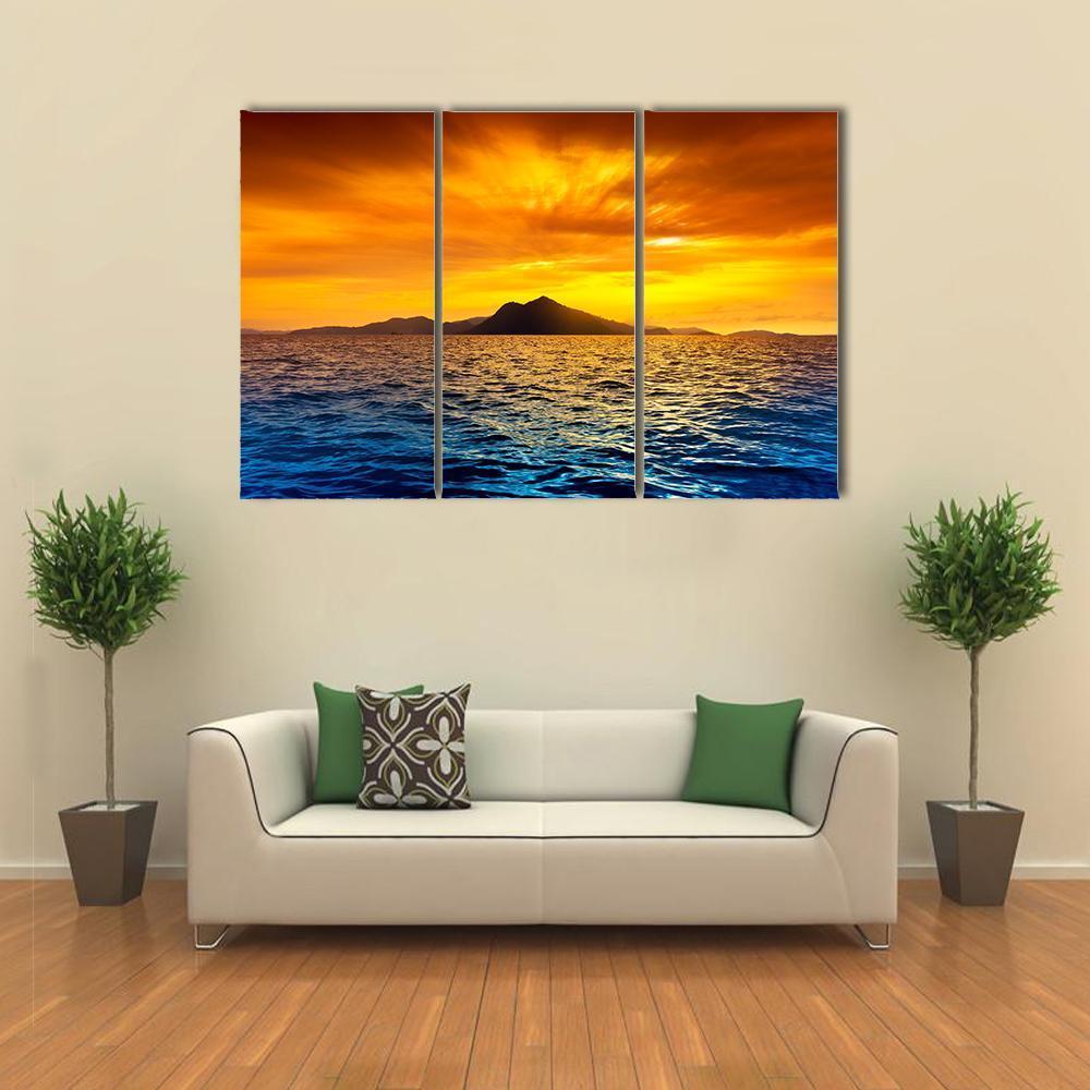 View Of Ocean Waves At Sunset Canvas Wall Art-3 Horizontal-Gallery Wrap-37" x 24"-Tiaracle