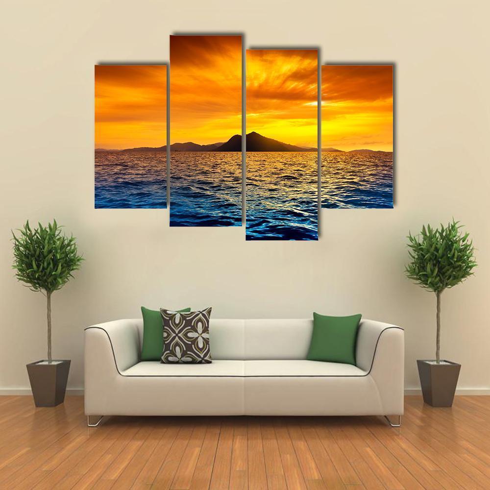 View Of Ocean Waves At Sunset Canvas Wall Art-4 Pop-Gallery Wrap-50" x 32"-Tiaracle