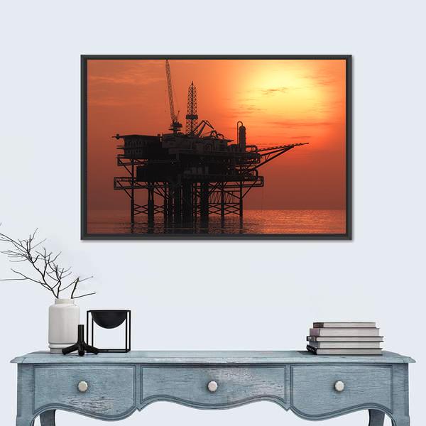 View Of Oil Rig Canvas Wall Art-1 Piece-Floating Frame-24" x 16"-Tiaracle