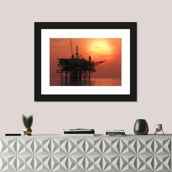 View Of Oil Rig Canvas Wall Art-1 Piece-Framed Print-20" x 16"-Tiaracle