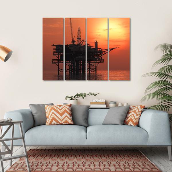 View Of Oil Rig Canvas Wall Art-4 Horizontal-Gallery Wrap-34" x 24"-Tiaracle