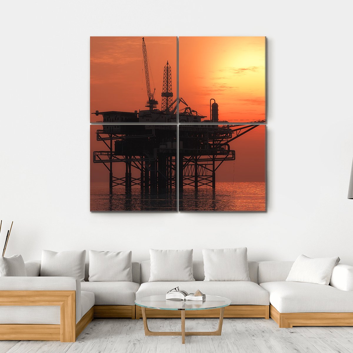View Of Oil Rig Canvas Wall Art-4 Square-Gallery Wrap-17" x 17"-Tiaracle