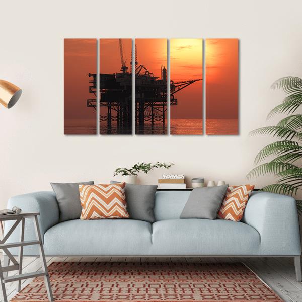 View Of Oil Rig Canvas Wall Art-5 Horizontal-Gallery Wrap-22" x 12"-Tiaracle