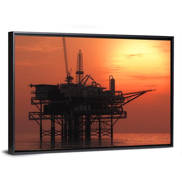View Of Oil Rig Canvas Wall Art-3 Horizontal-Gallery Wrap-25" x 16"-Tiaracle