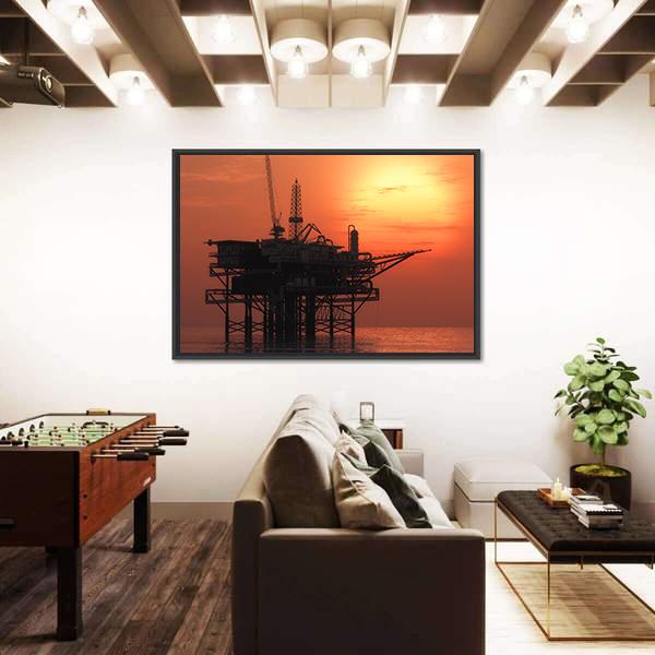 View Of Oil Rig Canvas Wall Art-3 Horizontal-Gallery Wrap-25" x 16"-Tiaracle