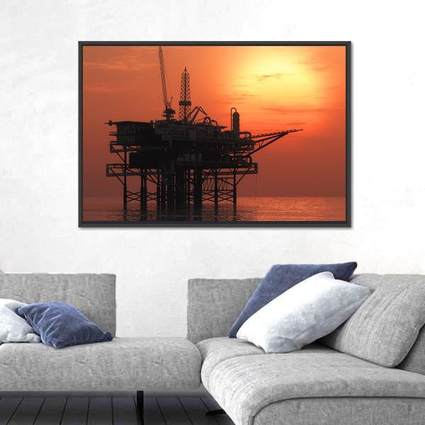 View Of Oil Rig Canvas Wall Art-3 Horizontal-Gallery Wrap-25" x 16"-Tiaracle