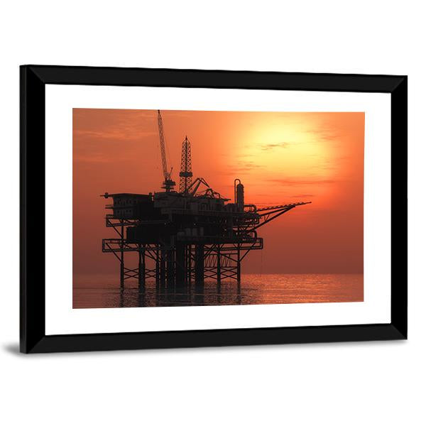 View Of Oil Rig Canvas Wall Art-3 Horizontal-Gallery Wrap-25" x 16"-Tiaracle