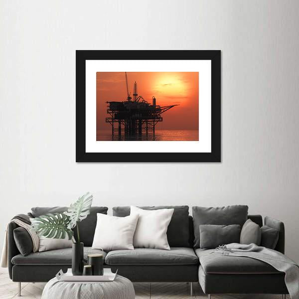 View Of Oil Rig Canvas Wall Art-3 Horizontal-Gallery Wrap-25" x 16"-Tiaracle