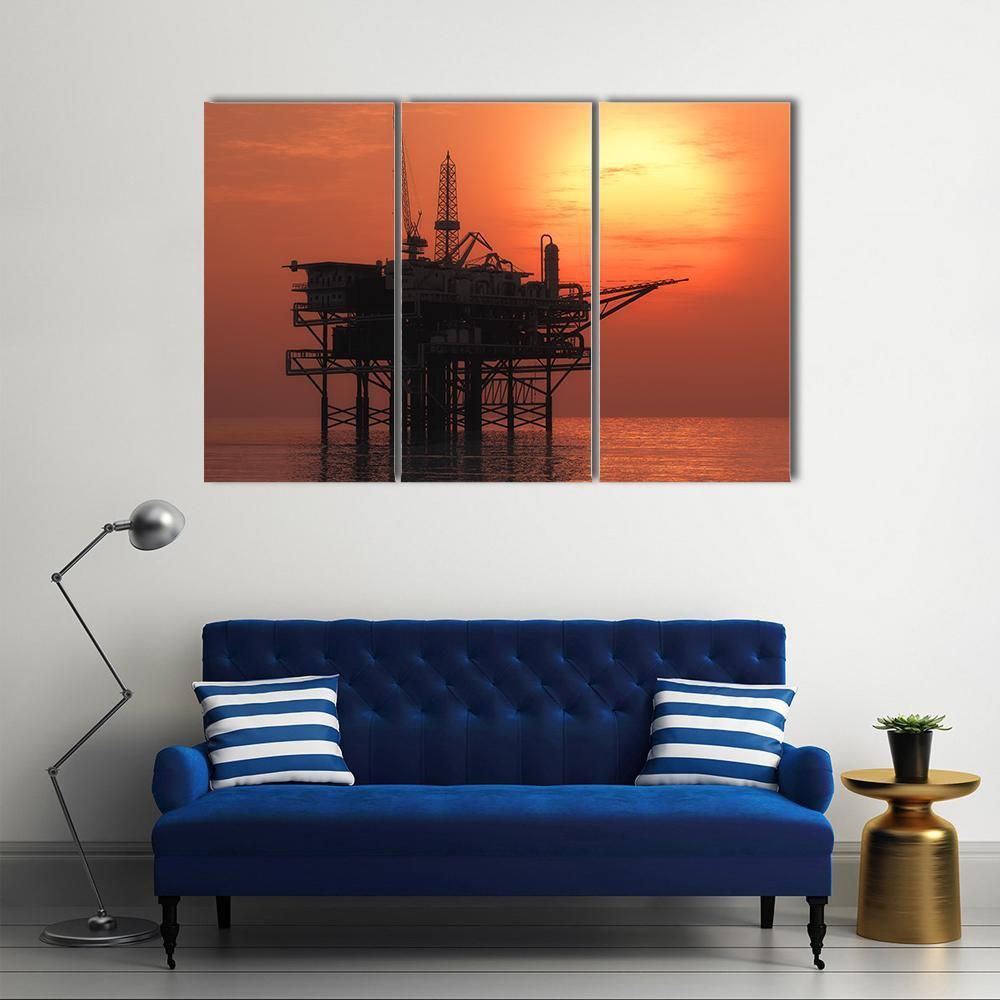 View Of Oil Rig Canvas Wall Art-3 Horizontal-Gallery Wrap-37" x 24"-Tiaracle