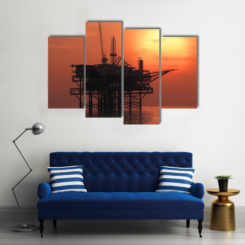 View Of Oil Rig Canvas Wall Art-4 Pop-Gallery Wrap-50" x 32"-Tiaracle