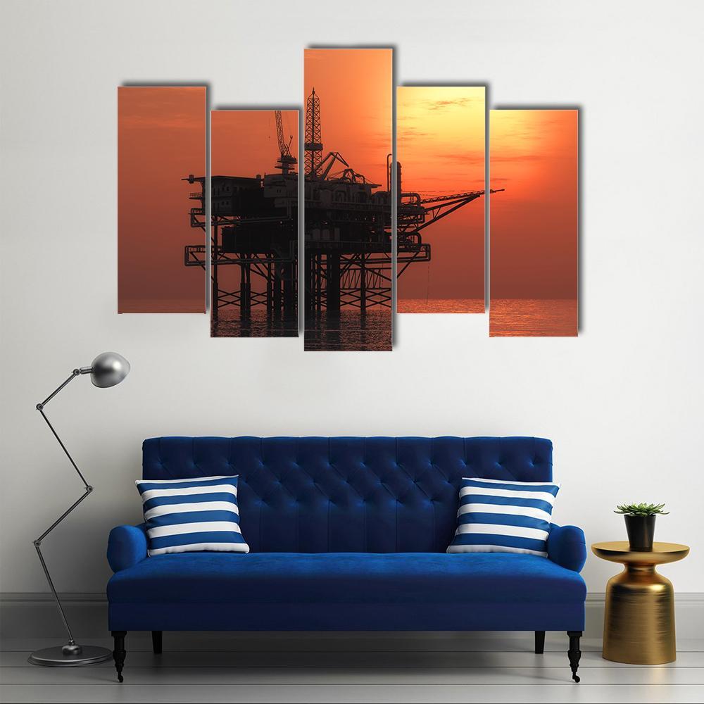 View Of Oil Rig Canvas Wall Art-5 Pop-Gallery Wrap-47" x 32"-Tiaracle