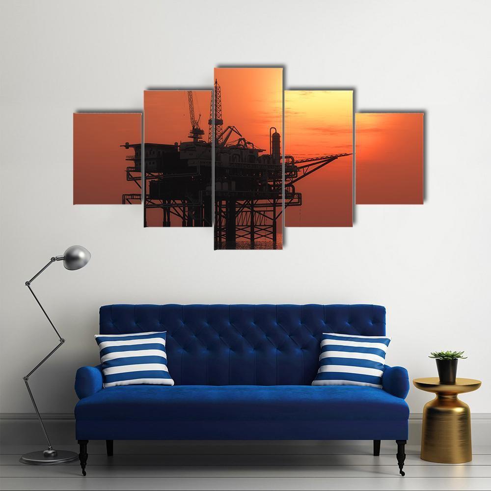 View Of Oil Rig Canvas Wall Art-5 Star-Gallery Wrap-62" x 32"-Tiaracle
