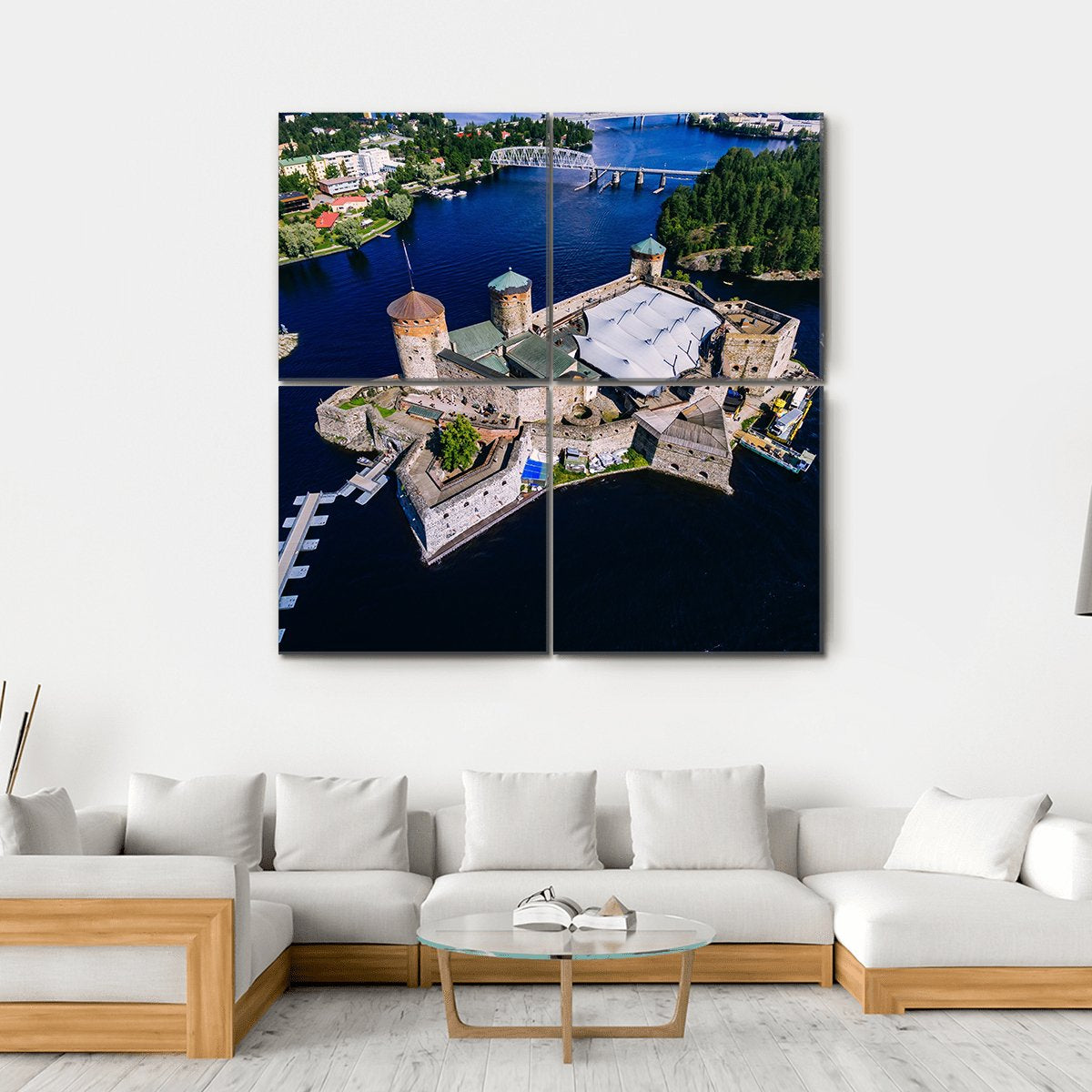 View Of Olavinlinna Medieval Castle Canvas Wall Art-4 Square-Gallery Wrap-17" x 17"-Tiaracle