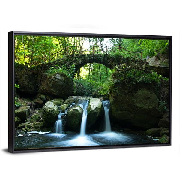 View Of Old Bridge And Waterfall Canvas Wall Art-3 Horizontal-Gallery Wrap-25" x 16"-Tiaracle