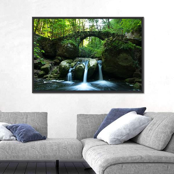 View Of Old Bridge And Waterfall Canvas Wall Art-3 Horizontal-Gallery Wrap-25" x 16"-Tiaracle