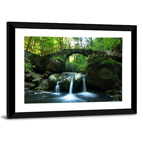 View Of Old Bridge And Waterfall Canvas Wall Art-3 Horizontal-Gallery Wrap-25" x 16"-Tiaracle