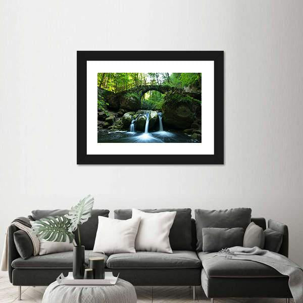 View Of Old Bridge And Waterfall Canvas Wall Art-3 Horizontal-Gallery Wrap-25" x 16"-Tiaracle