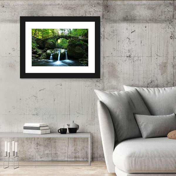 View Of Old Bridge And Waterfall Canvas Wall Art-3 Horizontal-Gallery Wrap-25" x 16"-Tiaracle