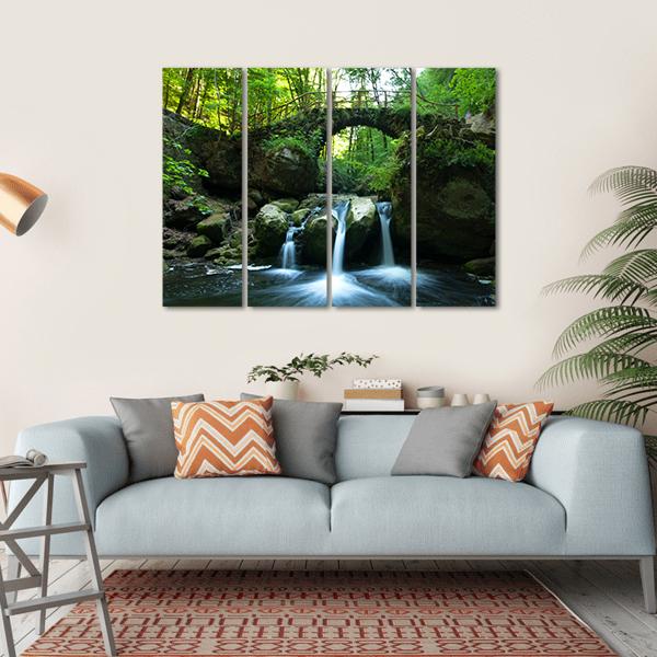 View Of Old Bridge And Waterfall Canvas Wall Art-4 Horizontal-Gallery Wrap-34" x 24"-Tiaracle