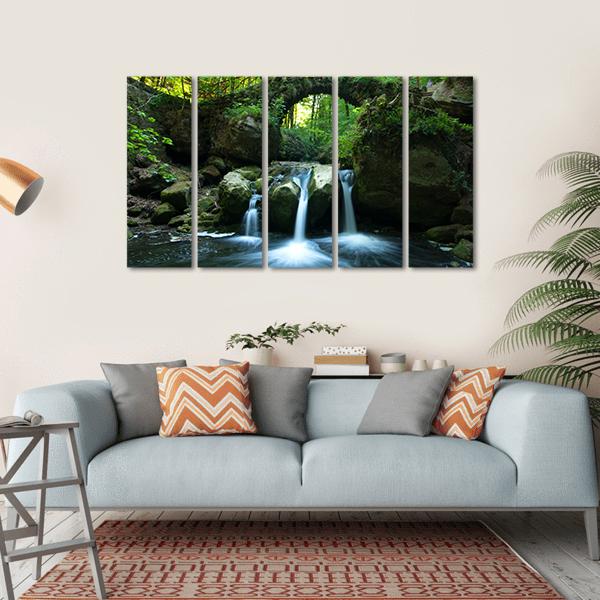 View Of Old Bridge And Waterfall Canvas Wall Art-5 Horizontal-Gallery Wrap-22" x 12"-Tiaracle