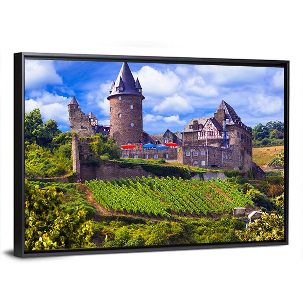 View Of Old Castle And Vineyards Canvas Wall Art-3 Horizontal-Gallery Wrap-25" x 16"-Tiaracle