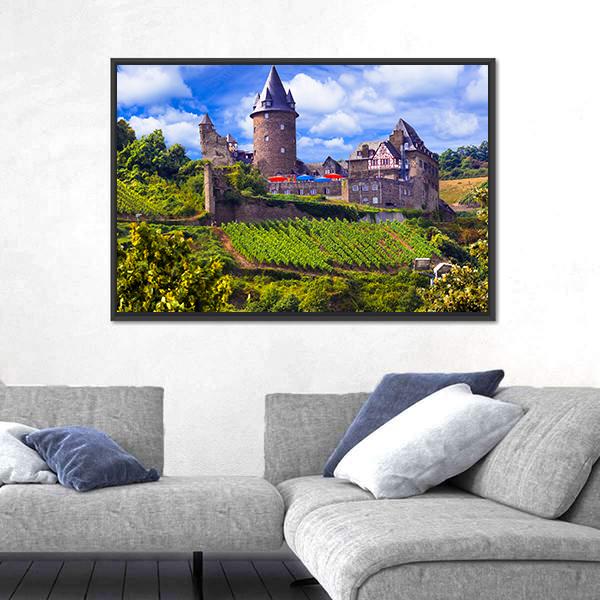 View Of Old Castle And Vineyards Canvas Wall Art-3 Horizontal-Gallery Wrap-25" x 16"-Tiaracle