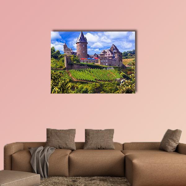 View Of Old Castle And Vineyards Canvas Wall Art-1 Piece-Gallery Wrap-48" x 32"-Tiaracle