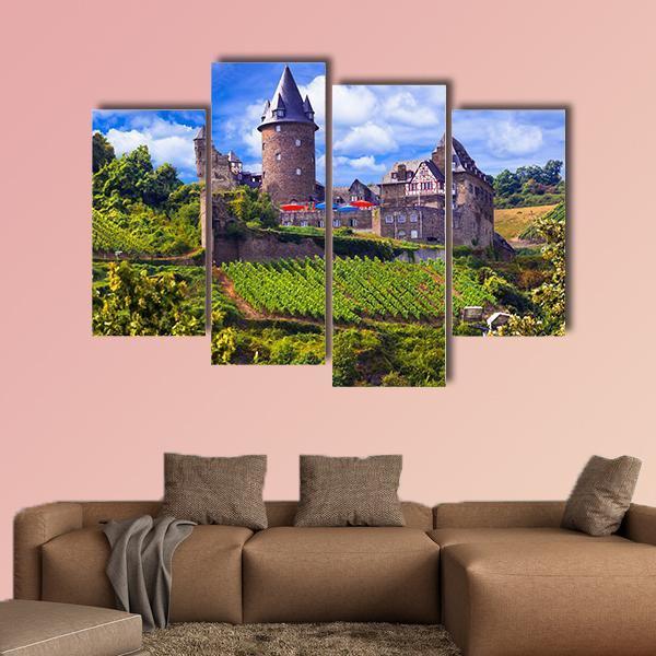 View Of Old Castle And Vineyards Canvas Wall Art-4 Pop-Gallery Wrap-50" x 32"-Tiaracle