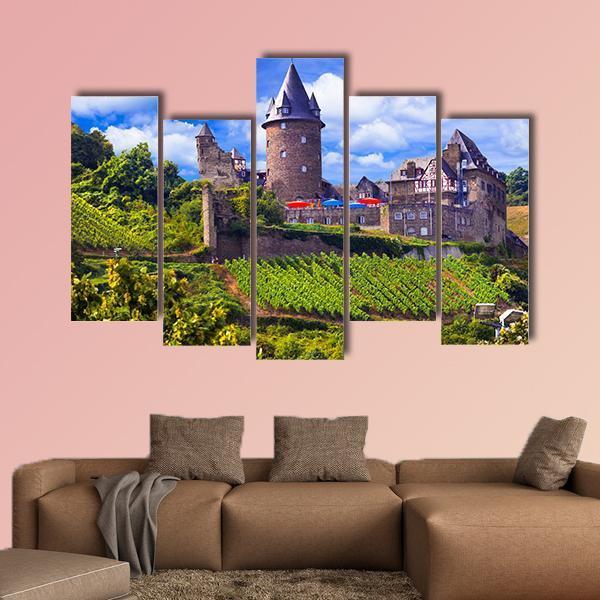 View Of Old Castle And Vineyards Canvas Wall Art-5 Pop-Gallery Wrap-47" x 32"-Tiaracle