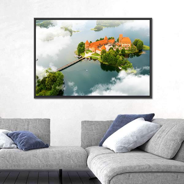 View Of Old Castle Trakai Canvas Wall Art-1 Piece-Floating Frame-24" x 16"-Tiaracle