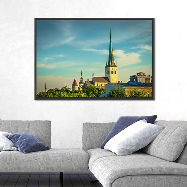 View Of Old City Tallinn Canvas Wall Art-3 Horizontal-Gallery Wrap-25" x 16"-Tiaracle