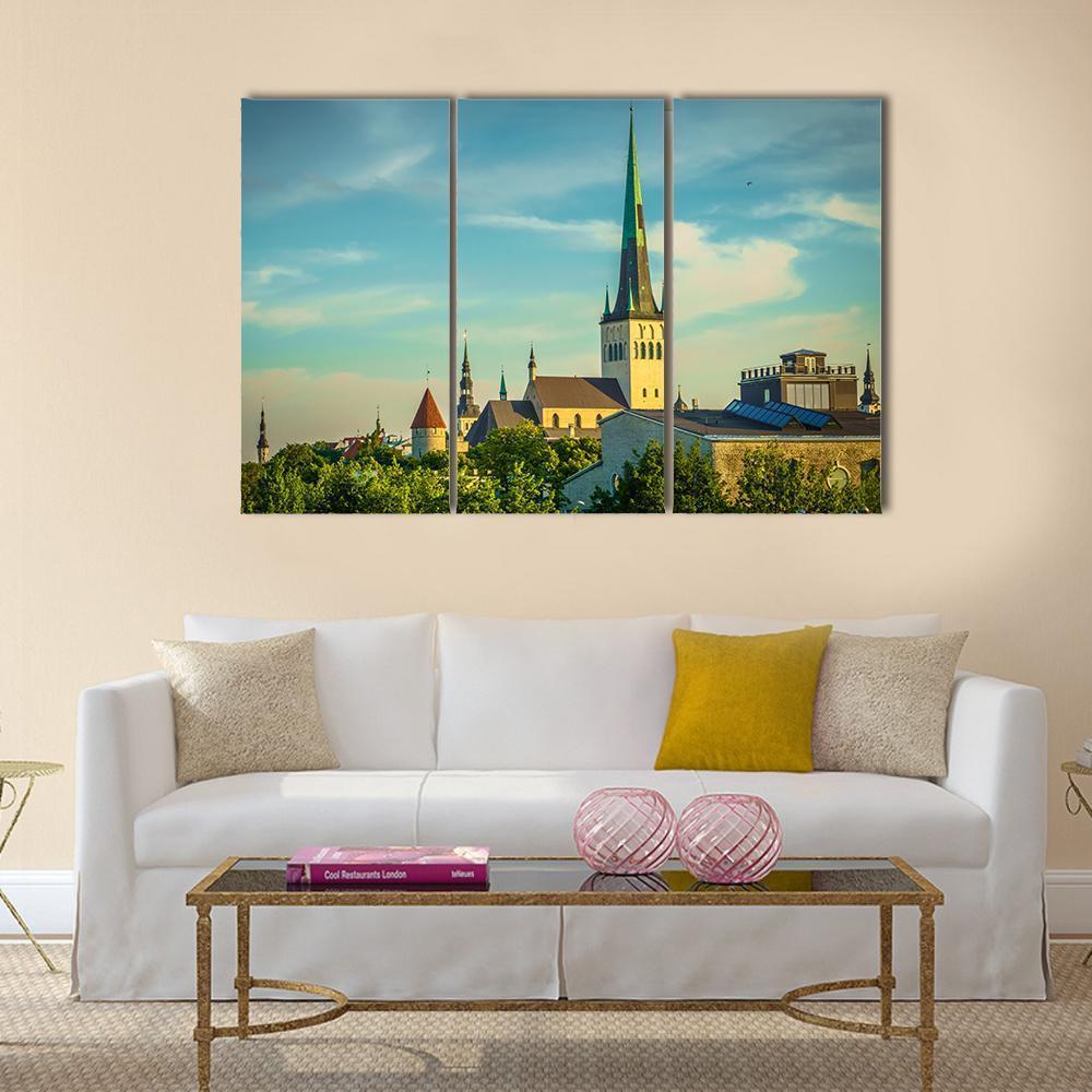 View Of Old City Tallinn Canvas Wall Art-3 Horizontal-Gallery Wrap-37" x 24"-Tiaracle