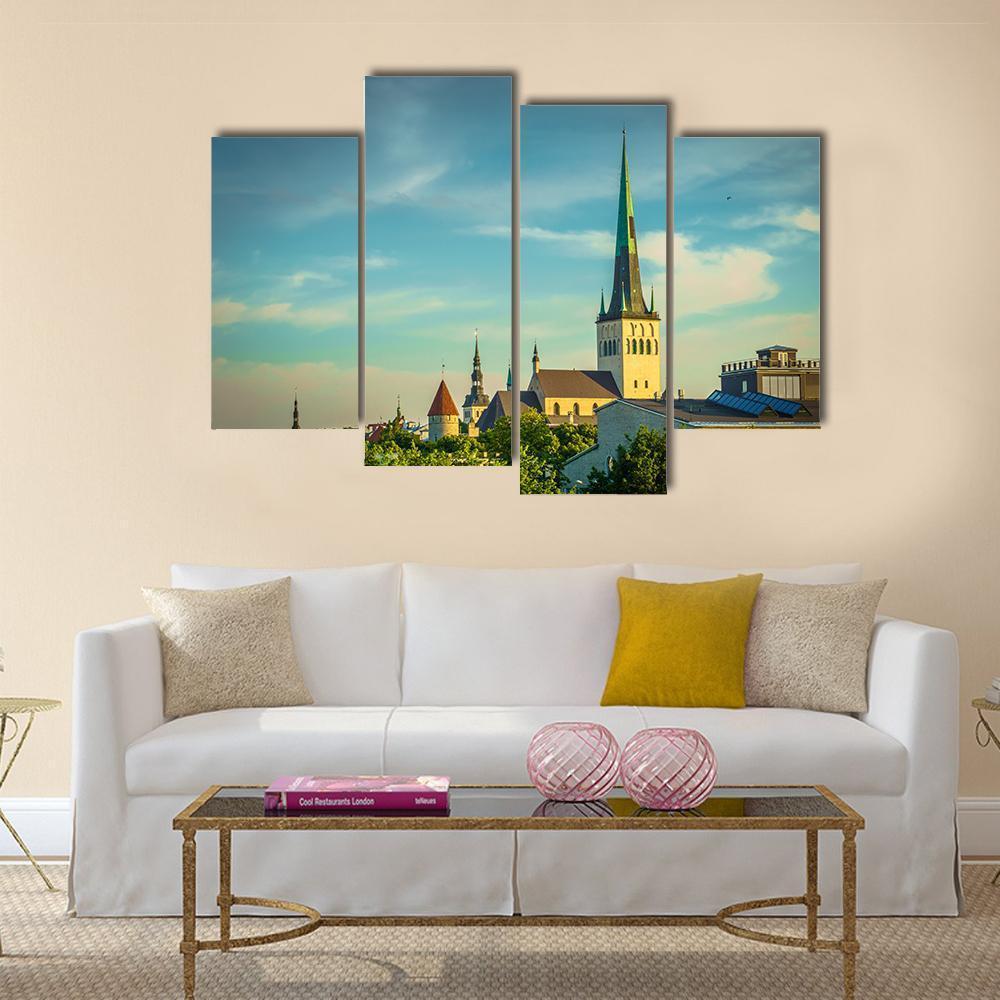 View Of Old City Tallinn Canvas Wall Art-4 Pop-Gallery Wrap-50" x 32"-Tiaracle