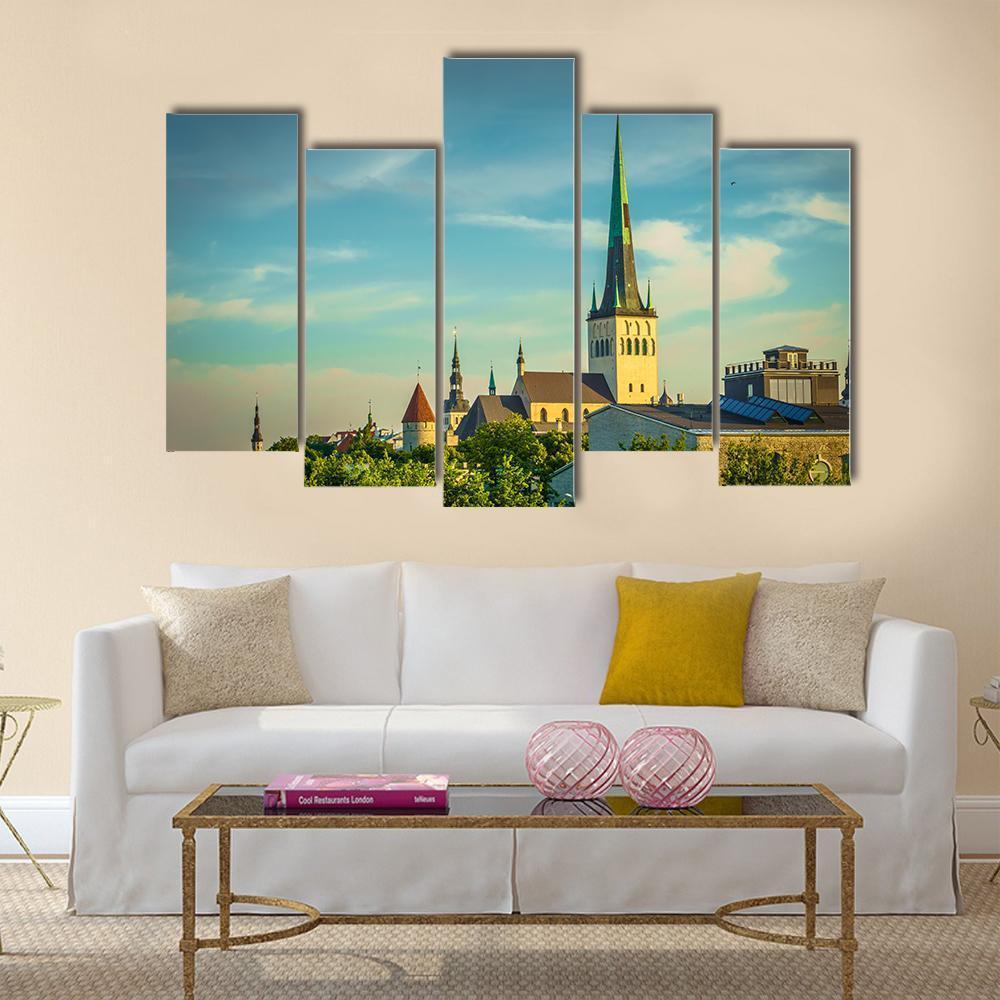 View Of Old City Tallinn Canvas Wall Art-5 Pop-Gallery Wrap-47" x 32"-Tiaracle