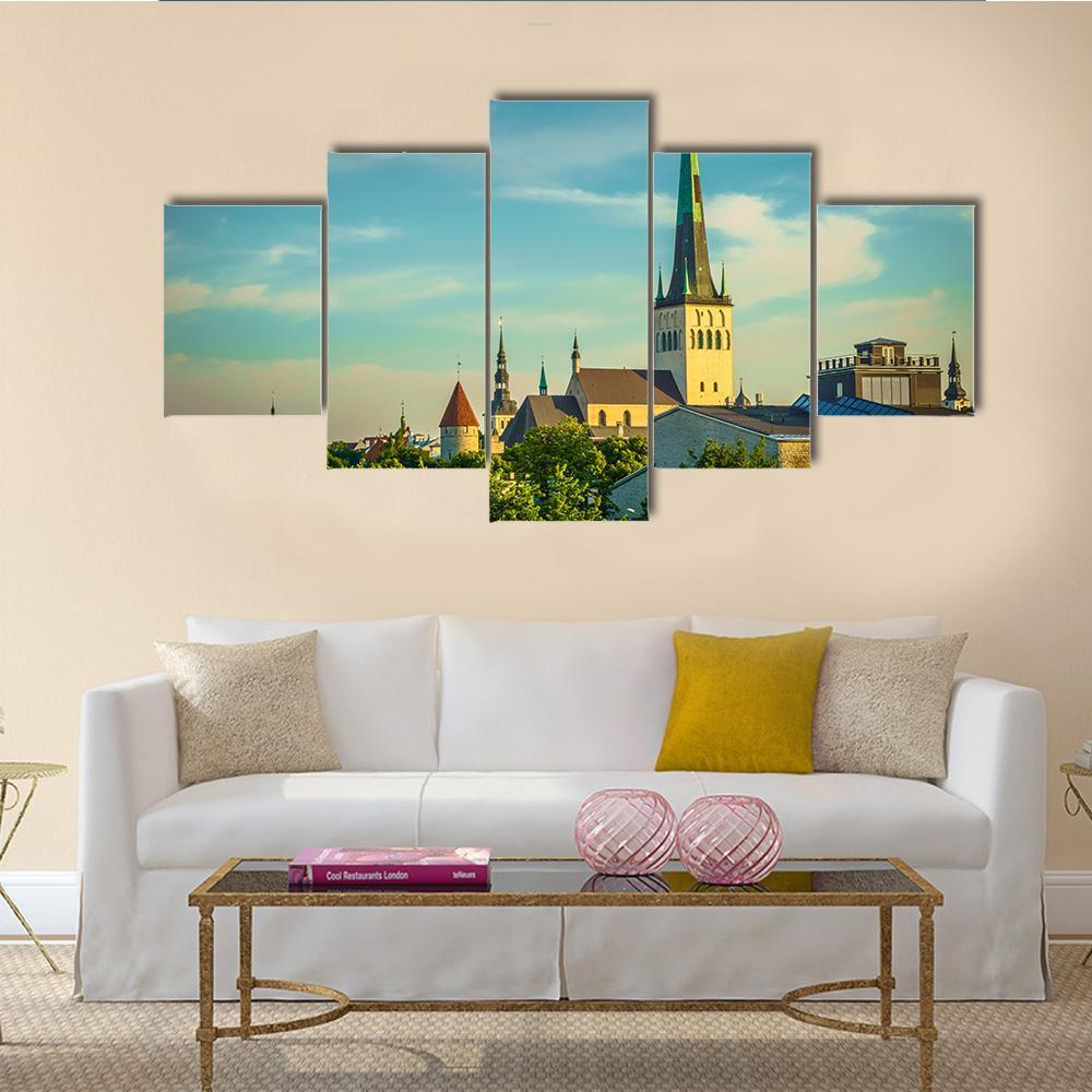 View Of Old City Tallinn Canvas Wall Art-5 Star-Gallery Wrap-62" x 32"-Tiaracle