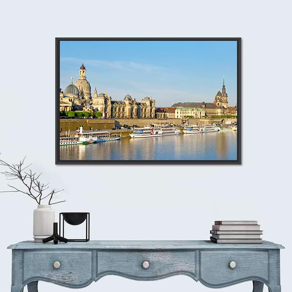 View Of Old Dresden Over The River Elbe Canvas Wall Art-1 Piece-Floating Frame-24" x 16"-Tiaracle