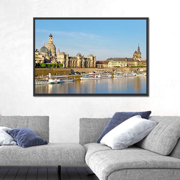 View Of Old Dresden Over The River Elbe Canvas Wall Art-3 Horizontal-Gallery Wrap-25" x 16"-Tiaracle